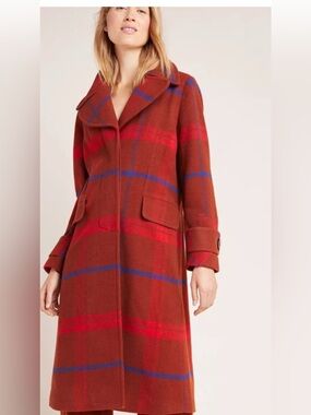 NEW Anthropologie Plaid Jasper Coat wool size XS